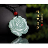 Natural Jadeite Rose Flower Pendant Ice Jade Charm Necklace Jewelry