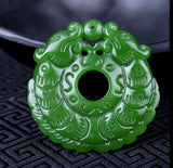 Hand-Carved Green Jade Pendant Necklace Amulet Unisex
