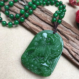 Hand-Carved Green Tiger Jade Pendant Necklace Unisex