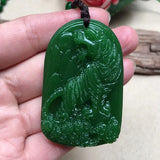 Hand-Carved Green Tiger Jade Pendant Necklace Unisex