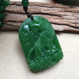 Hand-Carved Green Tiger Jade Pendant Necklace Unisex