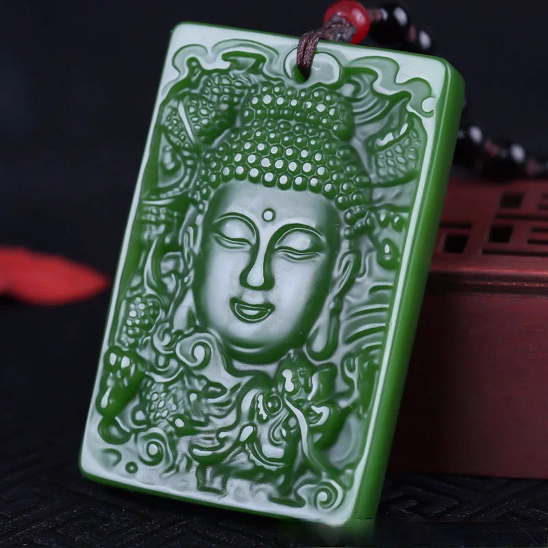Hand-Carved Green Buddha Pendant Necklace Charm