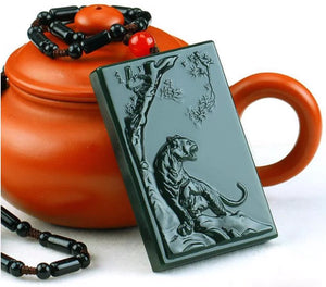 Hand-Carved Jade Lucky Tiger Pendant Necklace