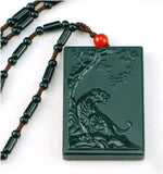 Hand-Carved Jade Lucky Tiger Pendant Necklace