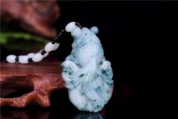 Hand-Carved Goldfish Pendant Necklace Charm Unisex Jewelry