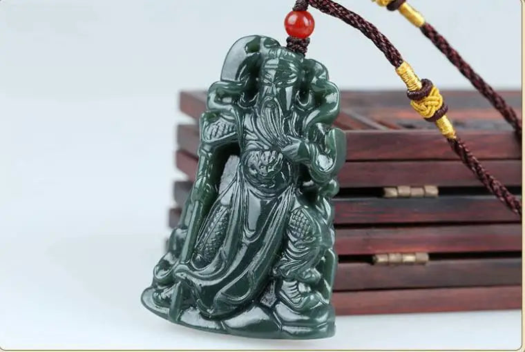 Hand-Carved Jade Square Pendant Necklace Men Women Jewelry