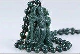 Hand-Carved Jade Square Pendant Necklace Men Women Jewelry