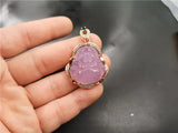 Hand-Carved Pink Jade Chalcedony Buddha Pendant Necklace
