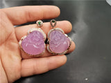 Hand-Carved Pink Jade Chalcedony Buddha Pendant Necklace
