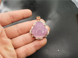 Hand-Carved Pink Jade Chalcedony Buddha Pendant Necklace