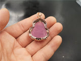Hand-Carved Pink Jade Chalcedony Buddha Pendant Necklace