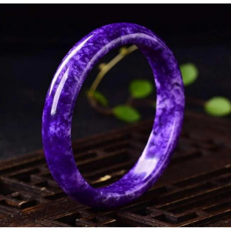 Hand-Carved Natural Purple Bangle Bracelet 54-62mm
