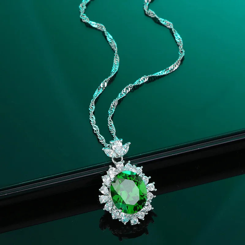 S925 Sterling Silver Necklace Turquoise Pendant Retro Engagement Wedding Jewelry
