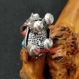 Tibetan Silver Elephant Pendant Red Turquoise Inlay