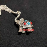 Tibetan Silver Elephant Pendant Red Turquoise Inlay