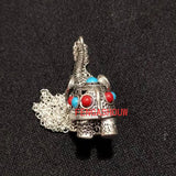 Tibetan Silver Elephant Pendant Red Turquoise Inlay