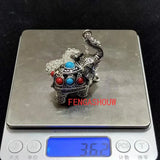 Tibetan Silver Elephant Pendant Red Turquoise Inlay