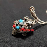 Tibetan Silver Elephant Pendant Red Turquoise Inlay