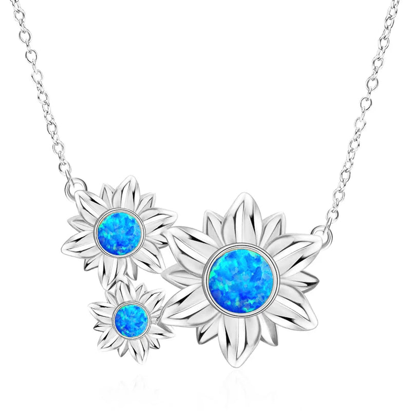 Opal Sun Flower Necklace 925 Sterling Silver For Women Gift