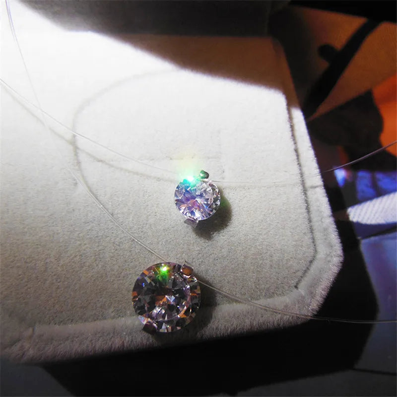 925 Silver Fishing Line Necklace Zircon Pendant Women Necklace