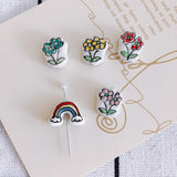 Retro Cartoon Ceramic Flower Rainbow Pendant Necklace