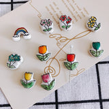 Retro Cartoon Ceramic Flower Rainbow Pendant Necklace