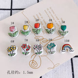Retro Cartoon Ceramic Flower Rainbow Pendant Necklace