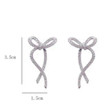 Silver Drop Earrings Ribbon Bow Style with Zircon Rhinestone Ear Studs