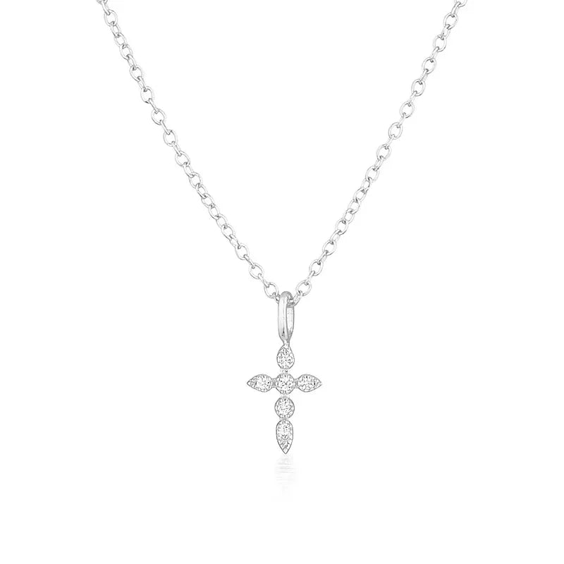 S925 Silver Zircon Cross Collarbone Necklace