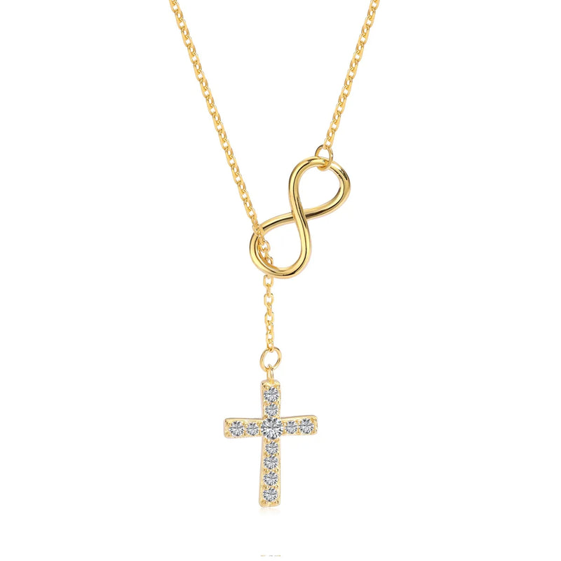Sterling Silver Zircon Cross Pendant Chain Necklace Women Jewelry