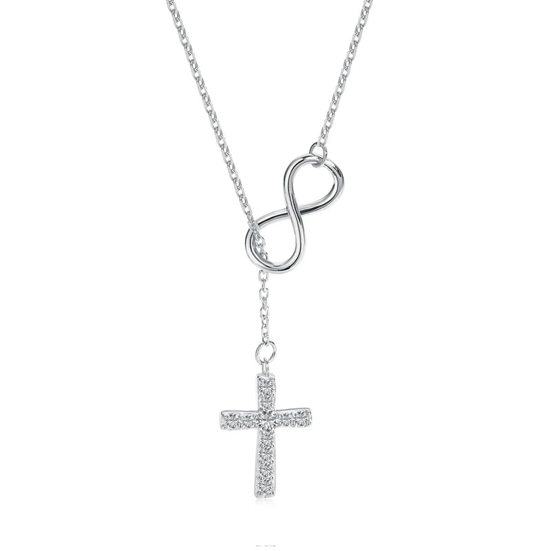 S925 Sterling Silver Zircon Cross Pendant Necklaces Women Jewelry