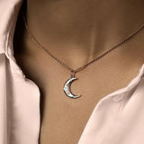 S925 Sterling Silver Moon Moonstone Charm Rose Necklace Small Jewelry