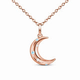 S925 Sterling Silver Moon Moonstone Charm Rose Necklace Small Jewelry