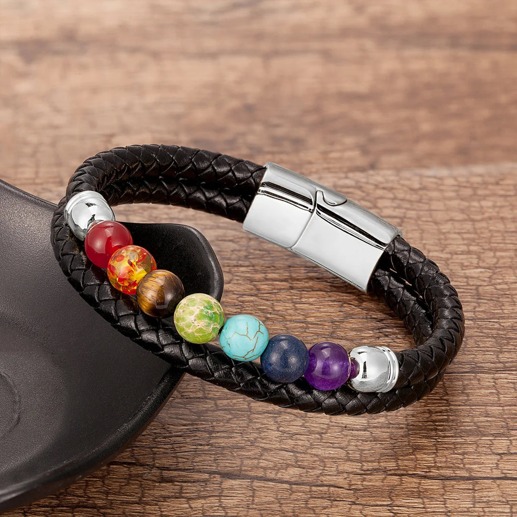 Men's Natural Stone Leather Cord Bracelet