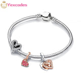 Silver Plated Love Charm Bracelet Heart Chain Beads Ladies Couple Jewelry