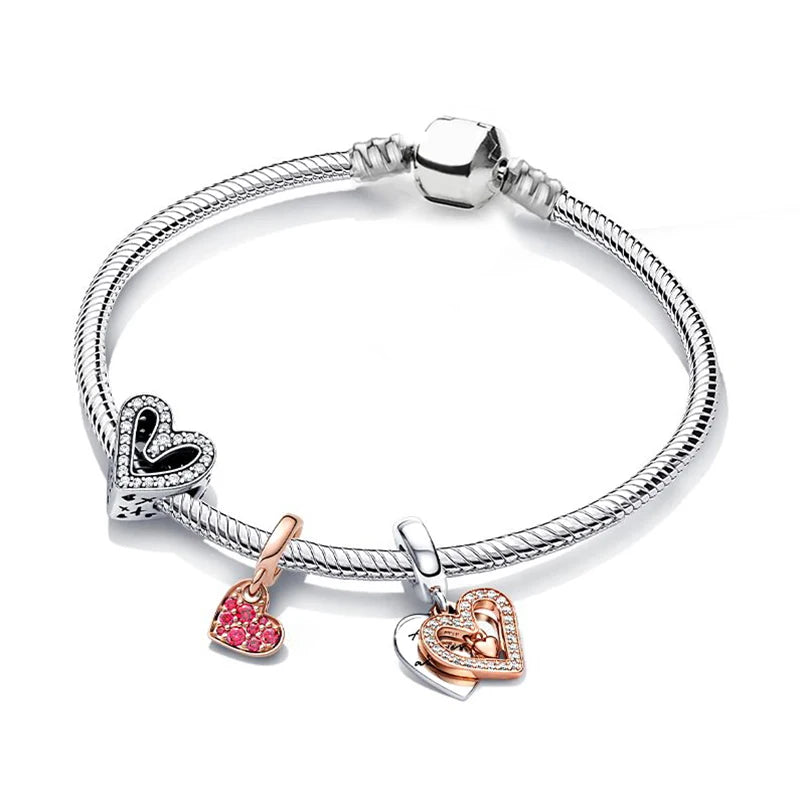 Silver Plated Love Charm Bracelet Heart Chain Beads Ladies Couple Jewelry
