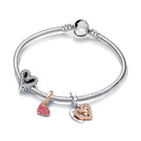 Silver Plated Love Charm Bracelet Heart Chain Beads Ladies Couple Jewelry