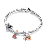 Silver Plated Love Charm Bracelet Heart Chain Beads Ladies Couple Jewelry