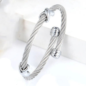 Stainless Steel Classic Cross Buckle Wire Bracelet For Woman Bangle