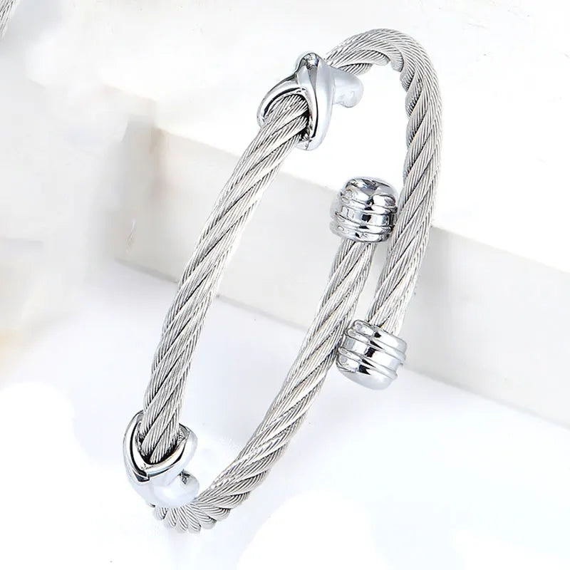 Stainless Steel Classic Cross Buckle Wire Bracelet For Woman Bangle
