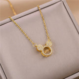 Stainless Steel Mouse Necklace with Cubic Zircon Pendant