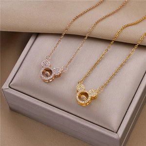 Stainless Steel Mouse Necklace with Cubic Zircon Pendant