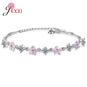 Sterling Silver Flower Pattern Bracelets Real 925 For Women