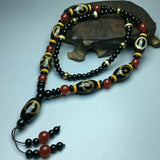 Tibetan Natural Agate Three Eyes One Line Old Dzi Bead Necklace Pendant