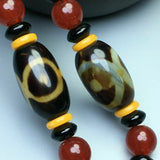 Tibetan Natural Agate Three Eyes One Line Old Dzi Bead Necklace Pendant
