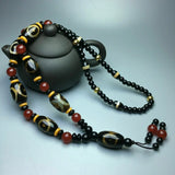 Tibetan Natural Agate Three Eyes One Line Old Dzi Bead Necklace Pendant