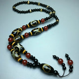 Tibetan Natural Agate Three Eyes One Line Old Dzi Bead Necklace Pendant