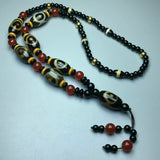 Tibetan Natural Agate Three Eyes One Line Old Dzi Bead Necklace Pendant