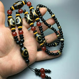 Tibetan Natural Agate Three Eyes One Line Old Dzi Bead Necklace Pendant