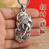 Hand-Carved Tibetan Silver Pixiu Pendant Charm